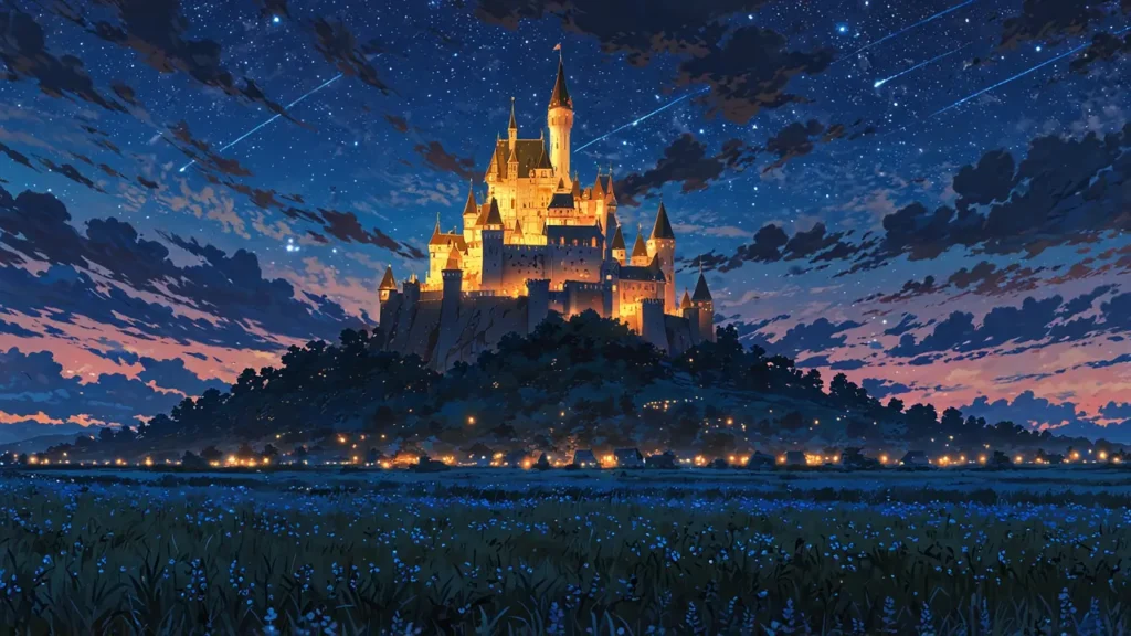 the-four-horsemen-apocalypse-path-to-revival-golden-castle-glowing-at-night