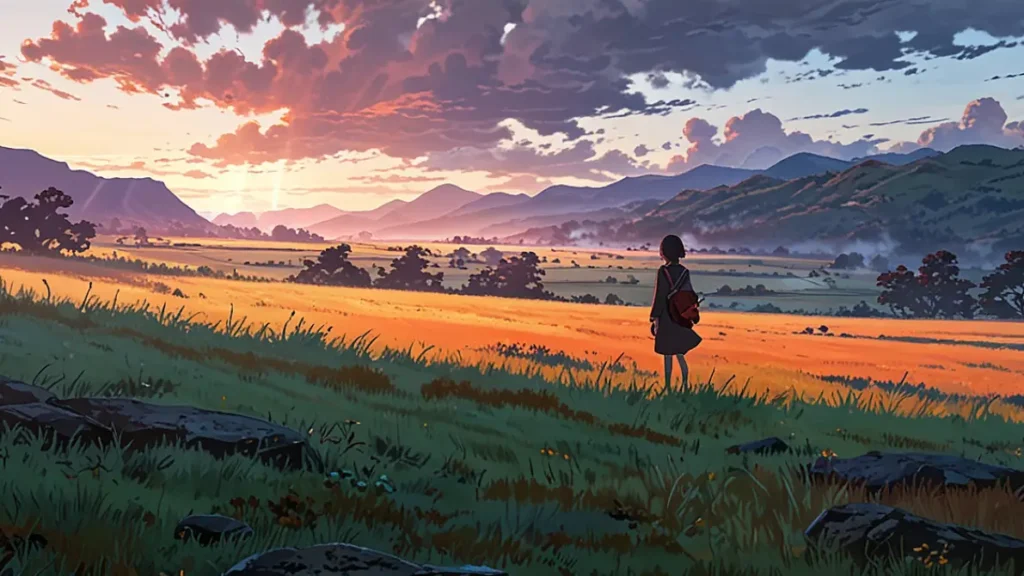 the-four-horsemen-apocalypse-anime-vs-manga-future-girl-standing-in-golden-sunset-field