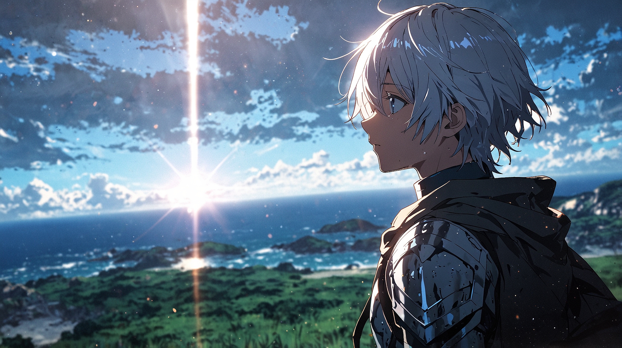 the-four-knights-apocalypse-lancelot-profile-silver-haired-knight-sunlight