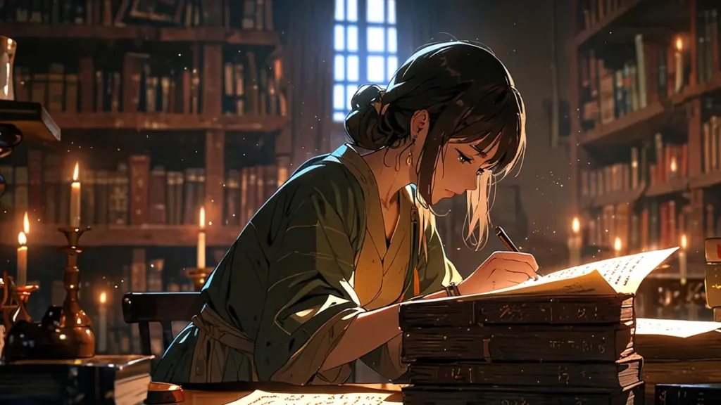 the-out-days-author-oshiro-horror-novelist-writing-by-candlelight
