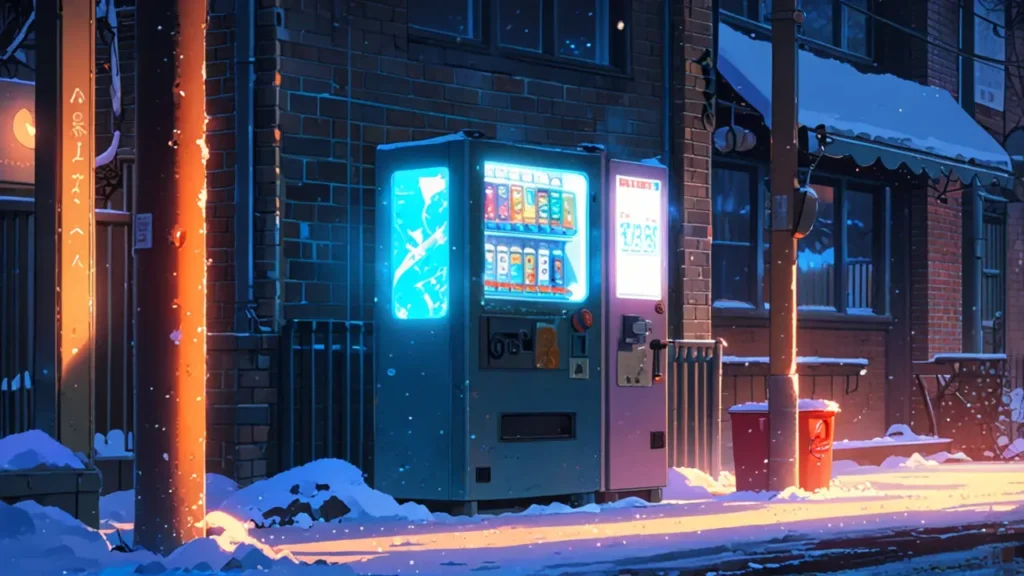 the-out-days-where-to-read-glowing-vending-machine-in-snowy-alley