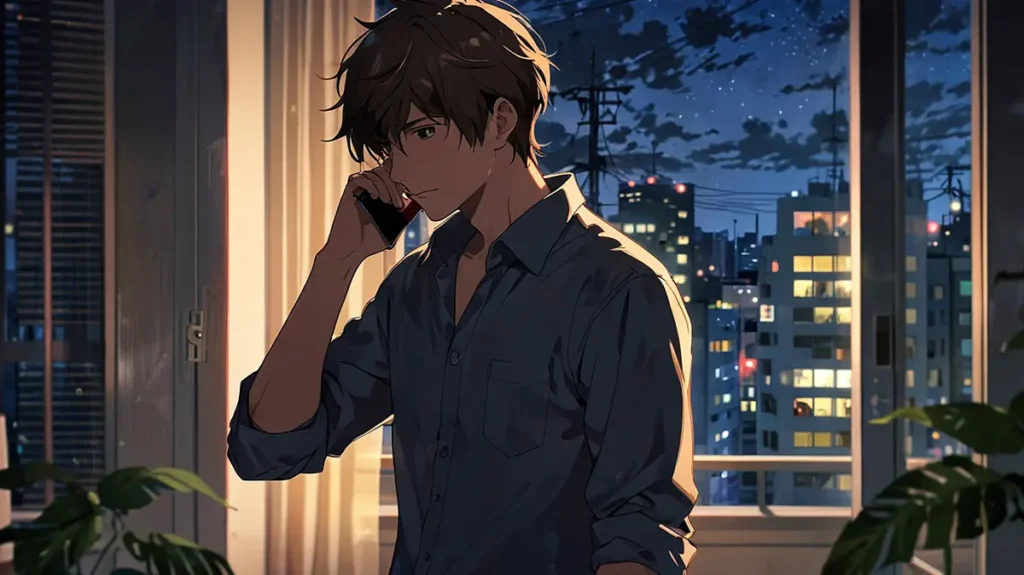 the-out-days-author-mechacomic-man-with-smartphone-at-night