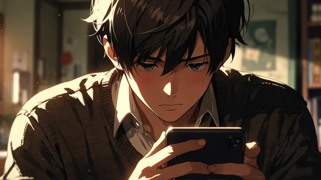 the-out-days-mechacomic-man-reading-on-smartphone