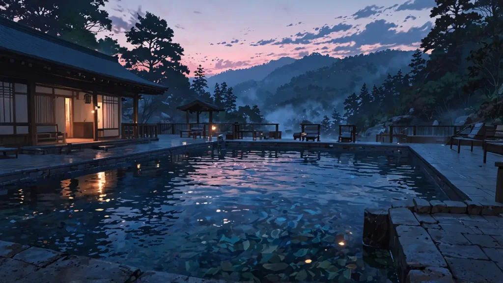 the-out-days-author-summary-quiet-open-air-bath-at-twilight
