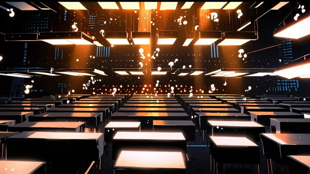 the-out-days-anime-adaptation-dark-hall-with-lights