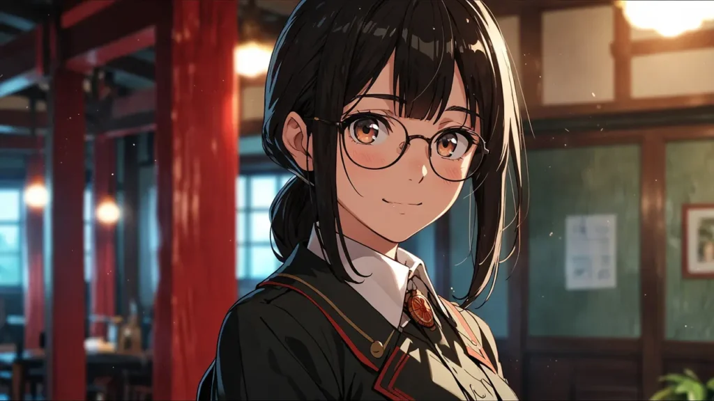 the-nihon-sangoku-overview-smiling-young-woman-with-glasses