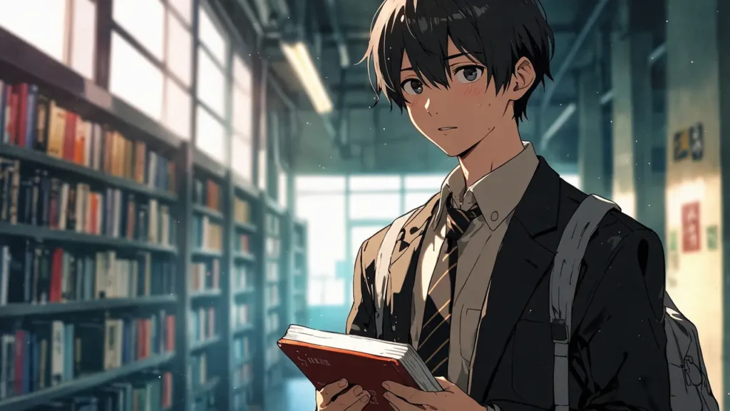 the-nihon-sangoku-reviews-young-man-reading-book-in-library