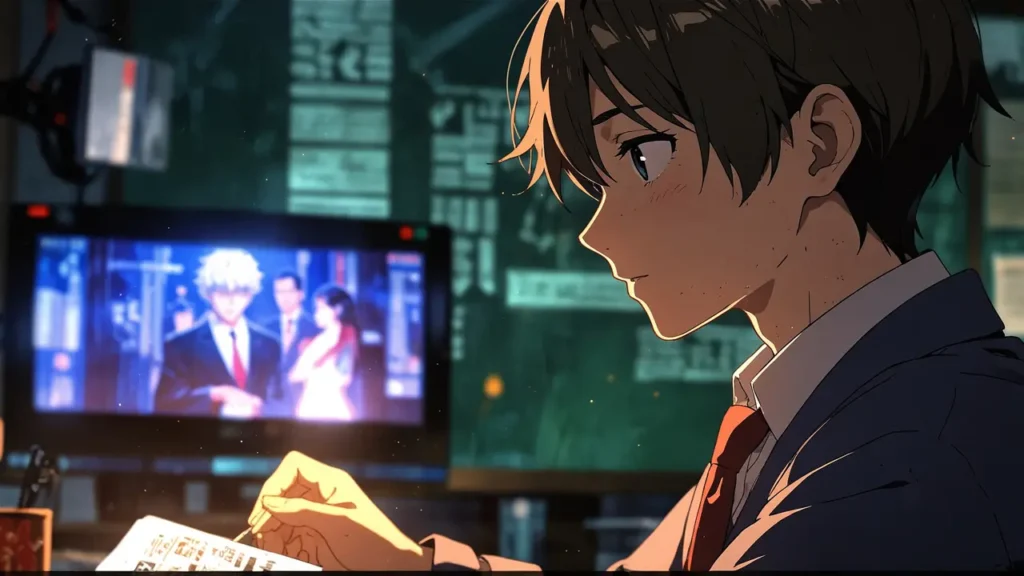 the-nihon-sangoku-reviews-young-man-watching-anime-on-tv