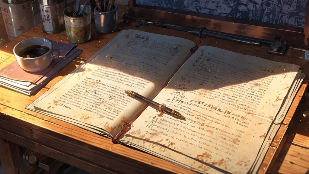 the-nihon-sangoku-reviews-old-handwritten-biography-on-desk