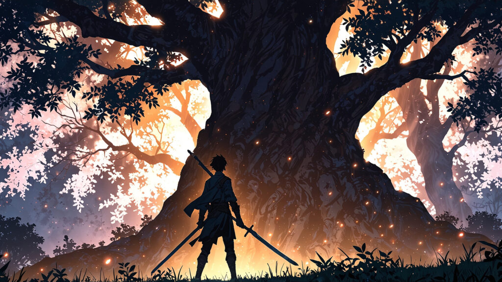 the-nihon-sangoku-wajima-ouga-silhouette-warrior-under-glowing-tree