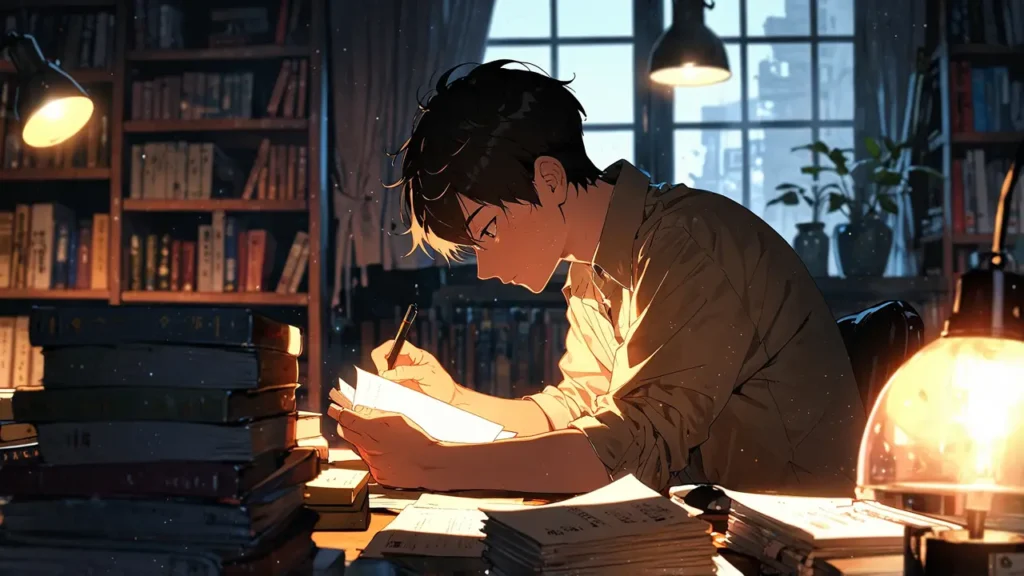 the-nihon-sangoku-volume-list-young-man-checking-records