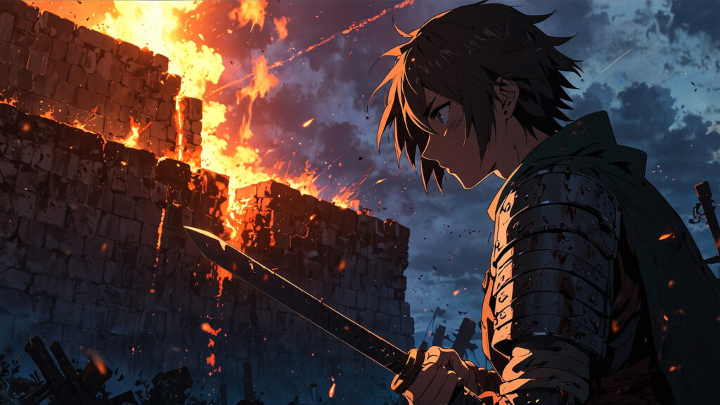 the-nihon-sangoku-denki-fate-warrior-before-a-burning-wall