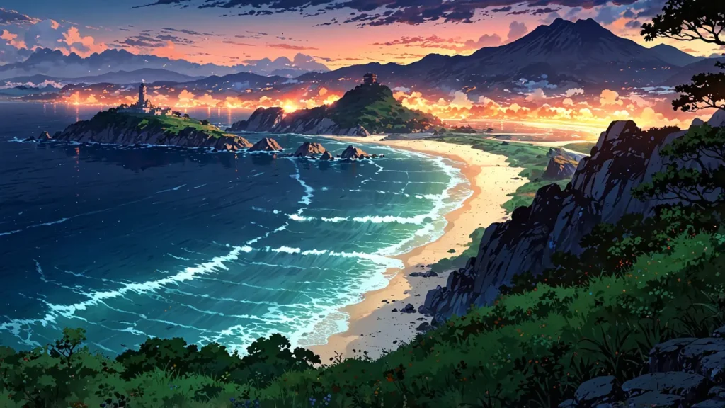 the-nihon-sangoku-overview-coastline-at-dawn-with-distant-castle