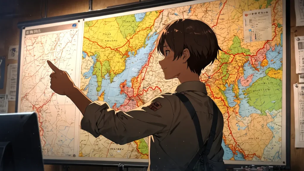 the-nihon-sangoku-kaku-yasuaki-model-young-strategist-pointing-at-a-map-on-the-wall