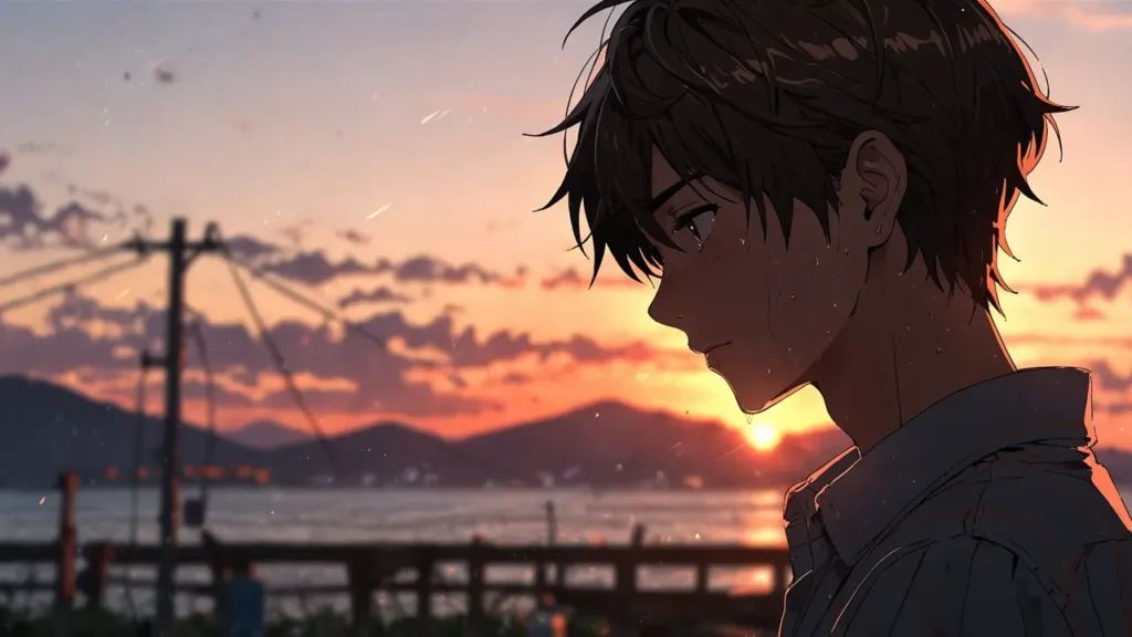 the-nihon-sangoku-kaku-yasuaki-conclusion-young-man-holding-back-tears-at-dusk