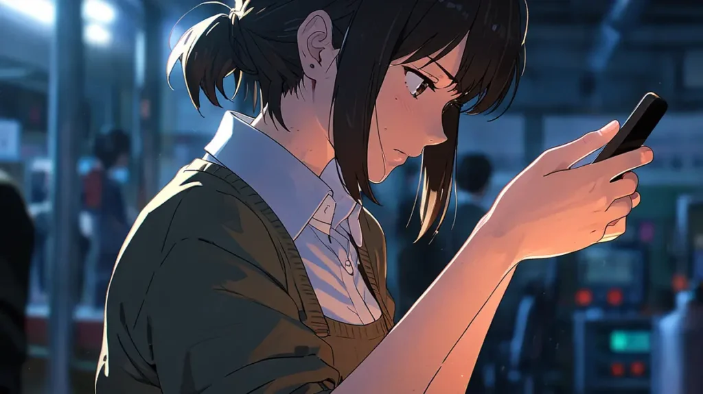 the-office-girl-illegal-download-woman-checking-smartphone-at-night