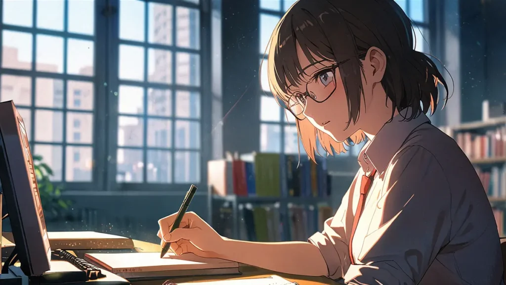 the-office-girl-naver-series-woman-working-on-laptop-near-window