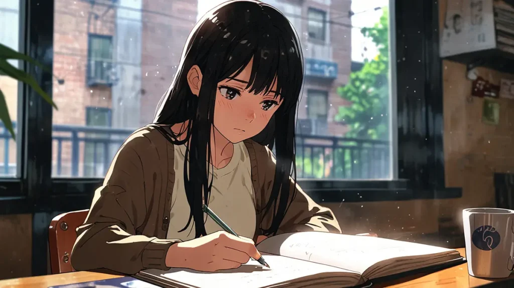 the-office-girl-episode-comparison-woman-taking-notes-at-cafe-table