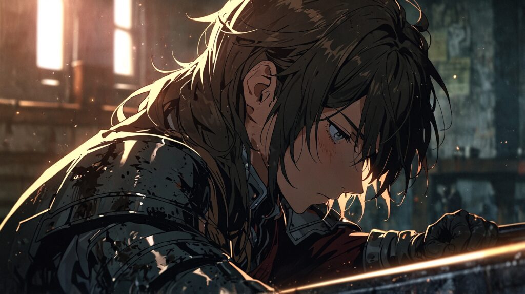 the-nihon-sangoku-ryumon-koei-death-rumor-wounded-knight-looking-down-in-armor