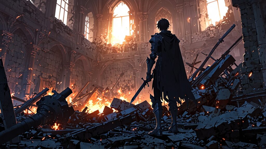 the-nihon-sangoku-tsune-rear-guard-lone-knight-standing-among-rubble