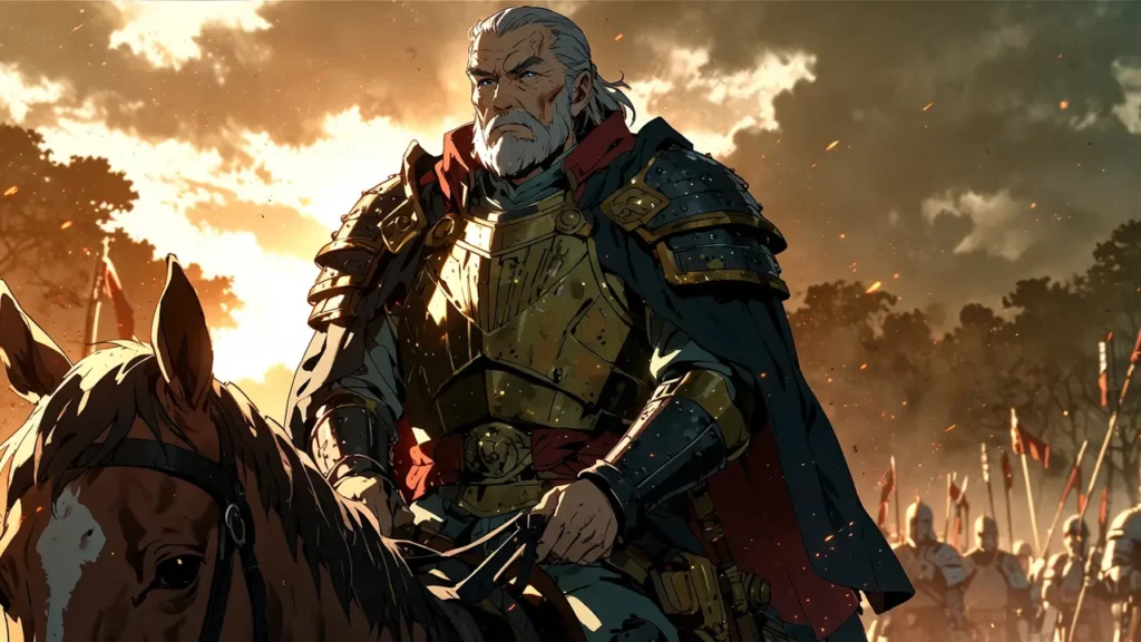 the-nihon-sangoku-tsune-vice-general-armored-commander-on-horse-at-sunset