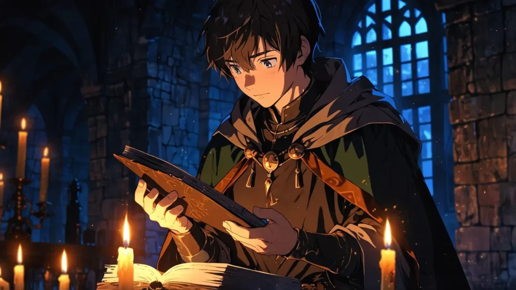 the-nihon-sangoku-tsune-manga-volumes-young-man-reading-a-book-by-candlelight